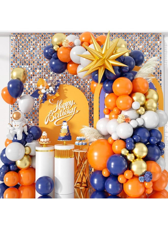 Biapian Blue and Orange Balloon Garland Arch Kit, 107 PCS Royal Dark Blue White Orange Latex Balloons Gold Star Foil for Birthday Thanksgiving Baby Shower Baseball Party - Image 1