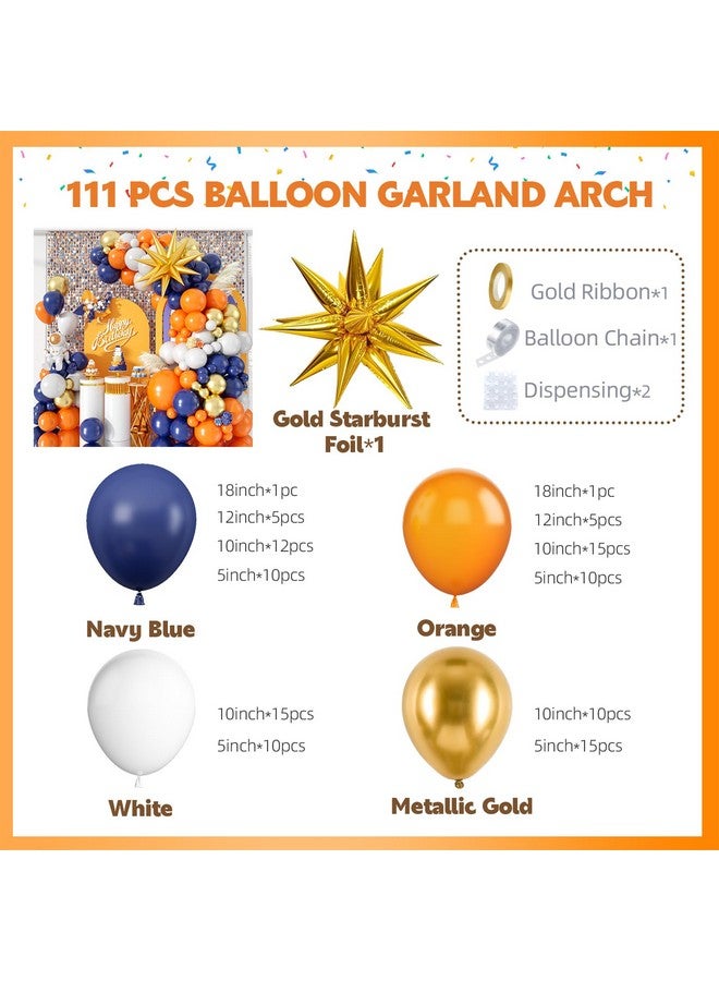 Biapian Blue and Orange Balloon Garland Arch Kit, 107 PCS Royal Dark Blue White Orange Latex Balloons Gold Star Foil for Birthday Thanksgiving Baby Shower Baseball Party - Image 2