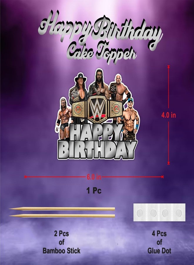 Seyal WWWE Happy Birthday Cake Topper - Wrestling Party Supplies for Boys | WWWE Theme Cake Decoration for Birthday Celebrations and Events - Birthdays Decoration Set. - Image 2
