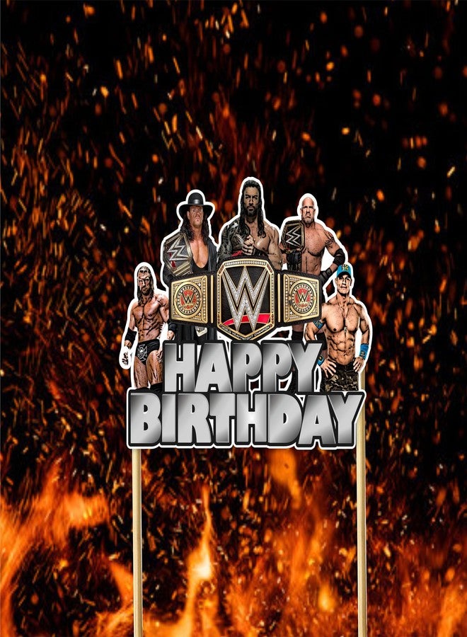 Seyal WWWE Happy Birthday Cake Topper - Wrestling Party Supplies for Boys | WWWE Theme Cake Decoration for Birthday Celebrations and Events - Birthdays Decoration Set. - Image 3