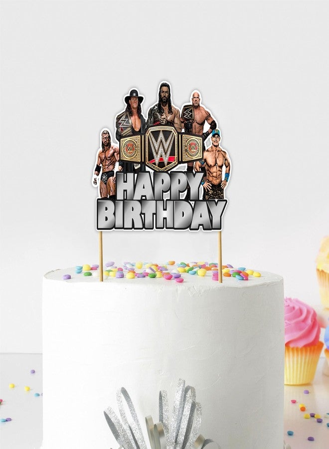 Seyal WWWE Happy Birthday Cake Topper - Wrestling Party Supplies for Boys | WWWE Theme Cake Decoration for Birthday Celebrations and Events - Birthdays Decoration Set. - Image 4