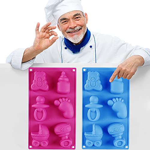 BENEKIY 2 Pack Baby Shower Themed Silicone Soap Mold, 3D Baby Carriages Bottle Little Feet Bear fondant Mold Cake Decorating Tools for Chocolate, Soap, Sugar Craft, Candy, Cupcake Topper, Polymer Clay - Image 4