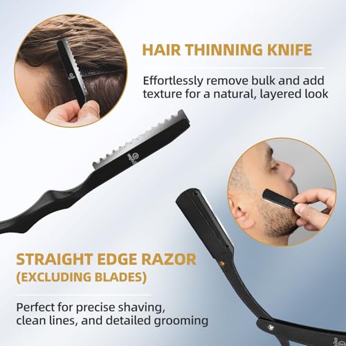Ethyxe Hair Cutting Scissors Kit - 9 PCS Professional Haircut Scissors Set with Stainless Steel Straight and Thinning Shears for Home, Salon, and Barber Use (Black & Gold) - Image 4