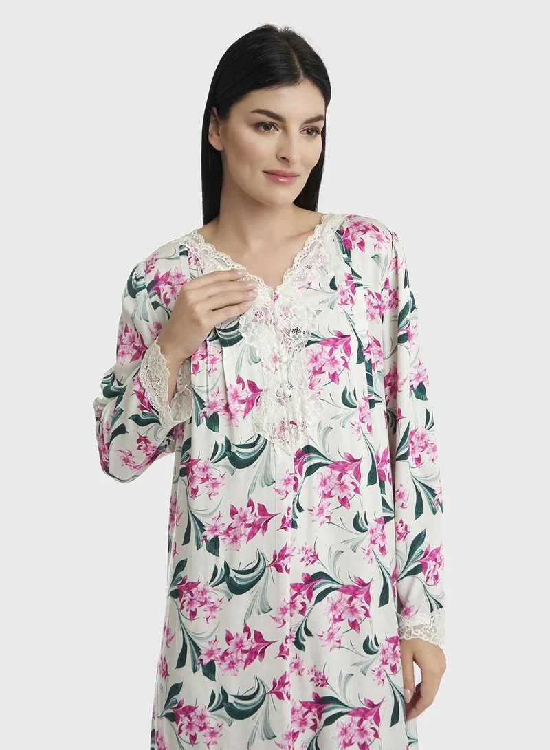 كشخة قميص نوم فيسكوز مطبوع متعدد الألوان