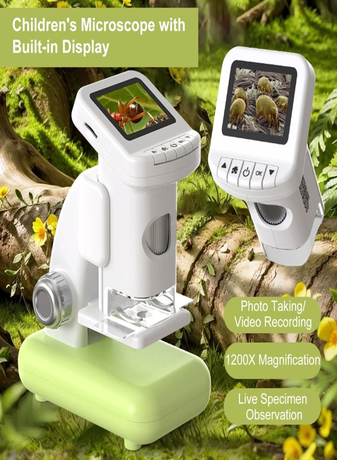 Portable Digital Microscope for Kids with 2.0" LCD Screen, 120X-1200X Magnification, HD Electronic Microscope for Outdoor Exploration, Science Education, Insect/Cell Observation, Includes 38 Cards Green+32GB TF Card+Card Reader - Image 4