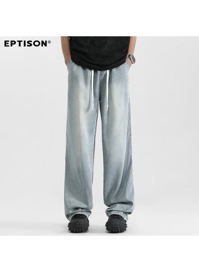 EPTISON Yipintiancheng Tencel Lyocell Jeans Summer Thin Men's High Street Elastic Waist Straight Loose Wide Leg Jeans - Image 1