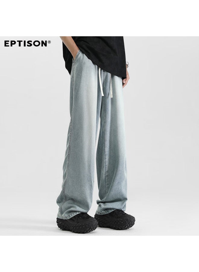EPTISON Yipintiancheng Tencel Lyocell Jeans Summer Thin Men's High Street Elastic Waist Straight Loose Wide Leg Jeans - Image 2