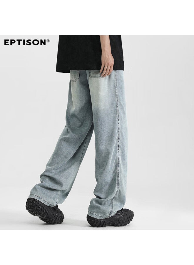 EPTISON Yipintiancheng Tencel Lyocell Jeans Summer Thin Men's High Street Elastic Waist Straight Loose Wide Leg Jeans - Image 4