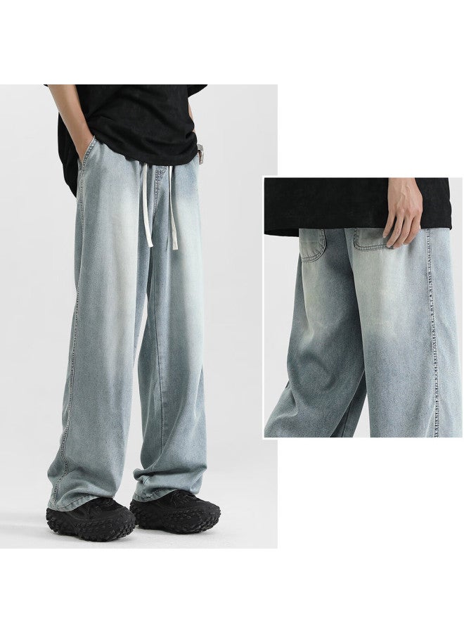 EPTISON Yipintiancheng Tencel Lyocell Jeans Summer Thin Men's High Street Elastic Waist Straight Loose Wide Leg Jeans - Image 5