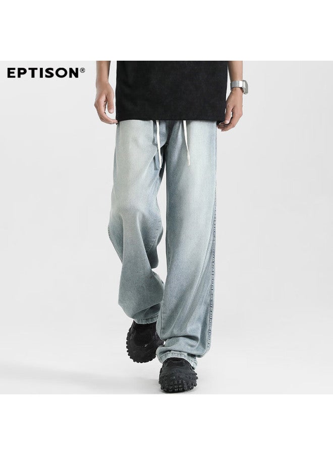 EPTISON Yipintiancheng Tencel Lyocell Jeans Summer Thin Men's High Street Elastic Waist Straight Loose Wide Leg Jeans - Image 3
