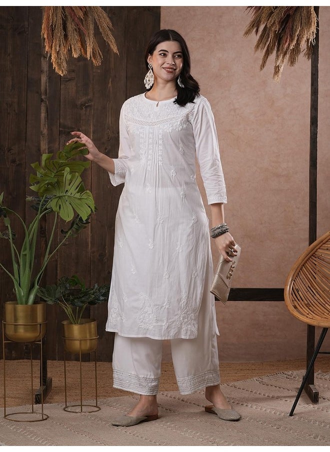 ADA Ada Hand Embroidered Lucknow Chikankari White Cotton Kurti Kurta Tunic for Women A332395 (2XL)  - Image 5