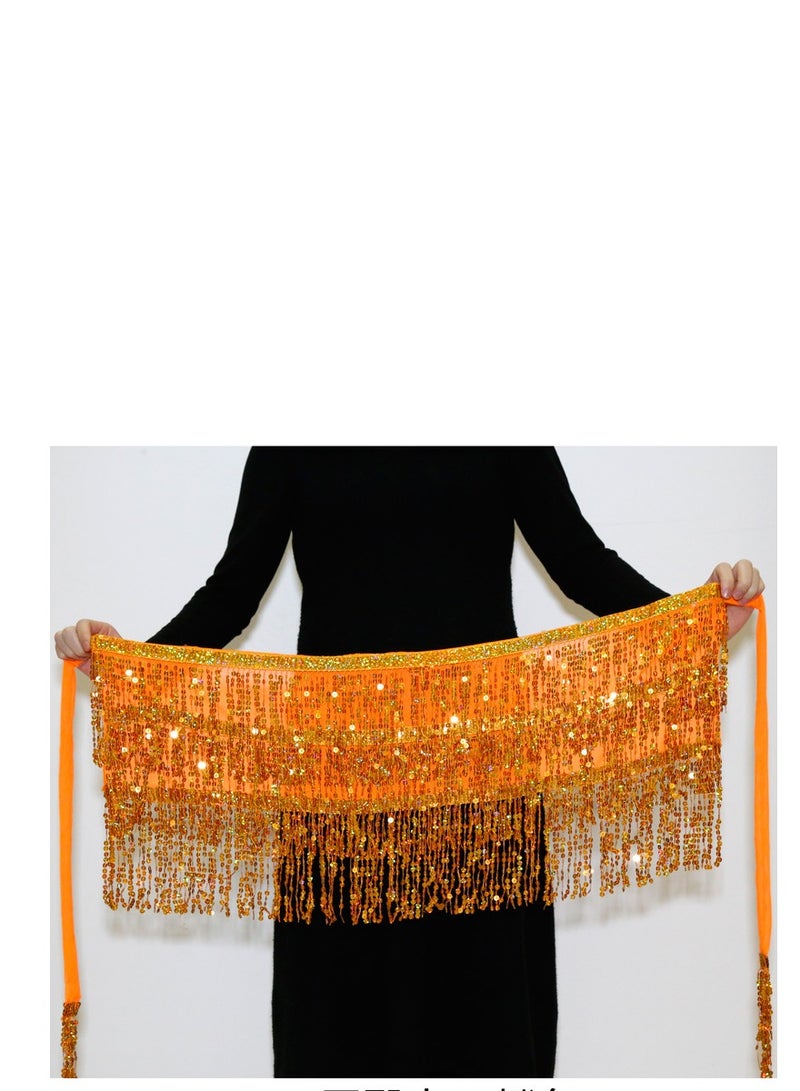 Squality Women Belly Dance Scarf Orange（three layers）