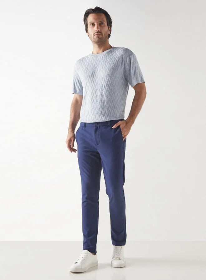 Iconic Iconic Textured Crew Neck T-Shirt with Short Sleeves