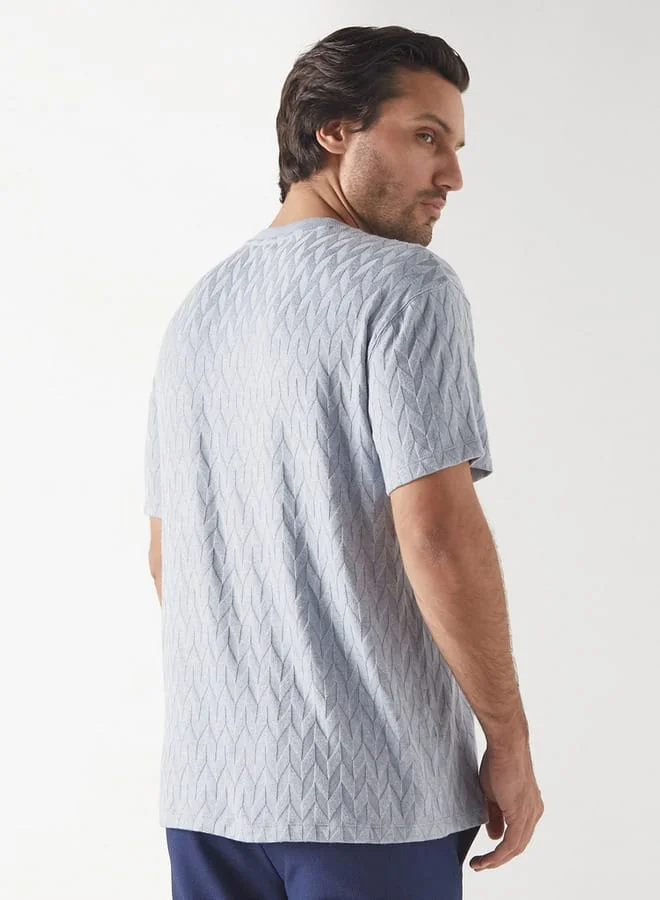 Iconic Iconic Textured Crew Neck T-Shirt with Short Sleeves