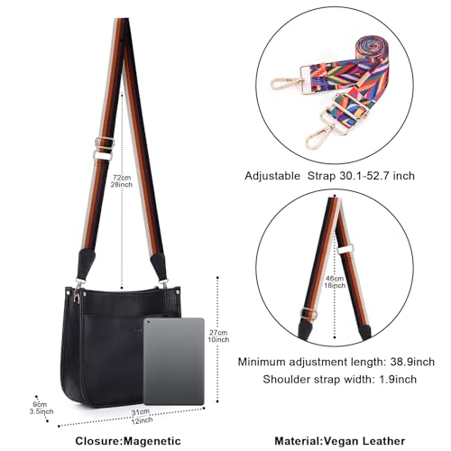 HKCLUF Crossbody Bags for Women Trendy Vegan Leather Hobo Handbags With 2PCS Adjustable Guitar Strap Crossbody Shoulder Purse for Women(black) - Image 4