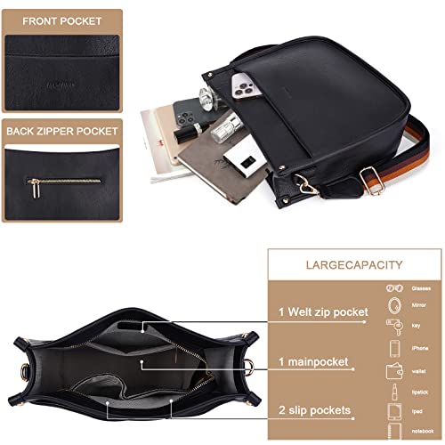 HKCLUF Crossbody Bags for Women Trendy Vegan Leather Hobo Handbags With 2PCS Adjustable Guitar Strap Crossbody Shoulder Purse for Women(black) - Image 3