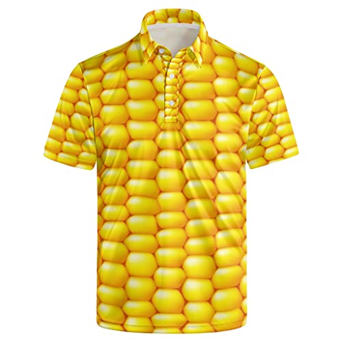 NELife Corn Mens Polo Shirt Short Sleeve Print Performance Golf Shirts Moisture Wicking Tennis Collared T-Shirt XL - Image 1