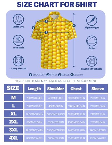 NELife Corn Mens Polo Shirt Short Sleeve Print Performance Golf Shirts Moisture Wicking Tennis Collared T-Shirt XL - Image 3