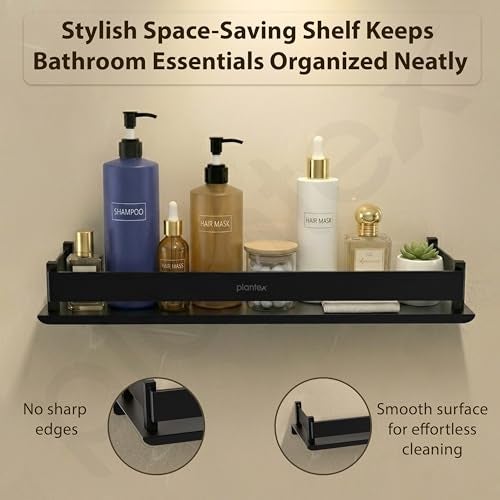Plantex Stainless Steel Bathroom Shelf/Rack/Bathroom Organizer with Drill/Kitchen Storage Shelf/Wall Mounted Washroom Accessories - (15 x 5 Inch, Black) - Image 3