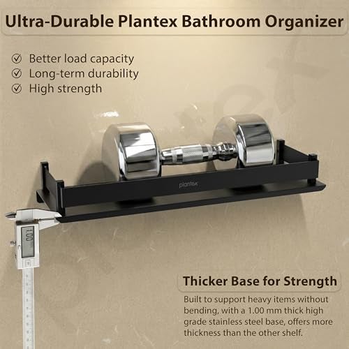 Plantex Stainless Steel Bathroom Shelf/Rack/Bathroom Organizer with Drill/Kitchen Storage Shelf/Wall Mounted Washroom Accessories - (15 x 5 Inch, Black) - Image 4