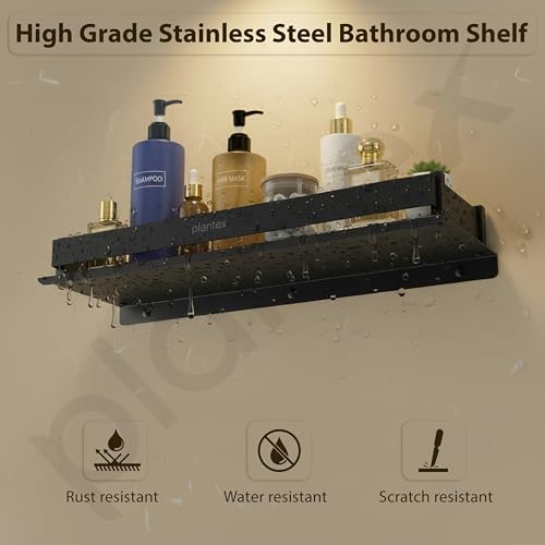 Plantex Stainless Steel Bathroom Shelf/Rack/Bathroom Organizer with Drill/Kitchen Storage Shelf/Wall Mounted Washroom Accessories - (15 x 5 Inch, Black) - Image 2
