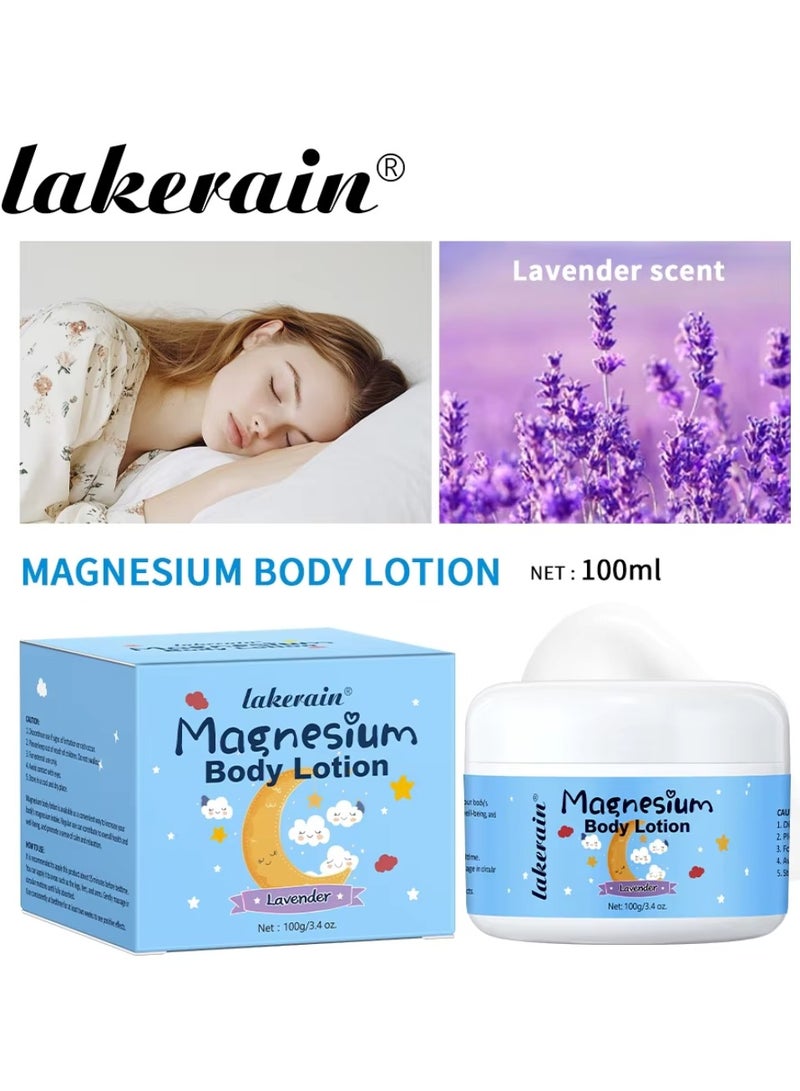 lakerain لوشن الجسم بالمغنيسيوم 100 جرام للاستخدام الليلي وتهدئة الجسم مع كريم المغنيسيوم باللافندر لراحة العظام والعضلات لوشن زيت المغنيسيوم للأطفال لوشن النوم وكريم النوم - Image 2