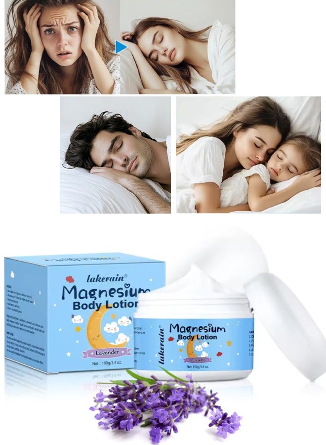 lakerain لوشن الجسم بالمغنيسيوم 100 جرام للاستخدام الليلي وتهدئة الجسم مع كريم المغنيسيوم باللافندر لراحة العظام والعضلات لوشن زيت المغنيسيوم للأطفال لوشن النوم وكريم النوم - Image 1