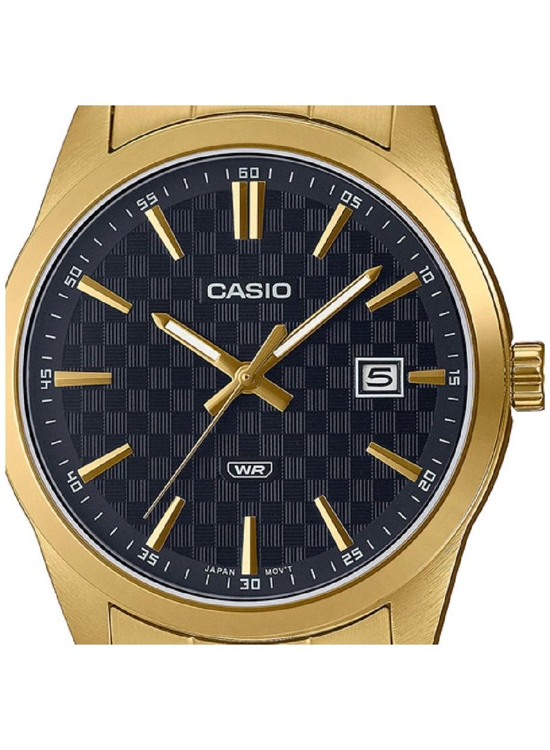 Casio Men Watch Analog Date Display Black Dial Stainless Steel Band Gold Ion Plated Case and Band MTP-VD03G-1AU - Image 3