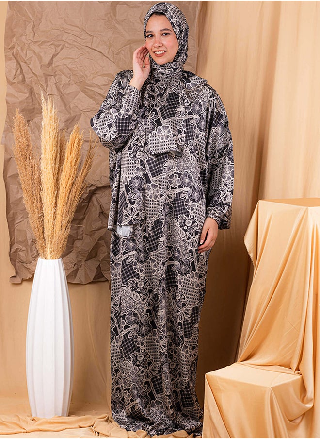 Tie Shop Tie Shop - Printed Satin Isdal - Light Black - Beige For Women 
