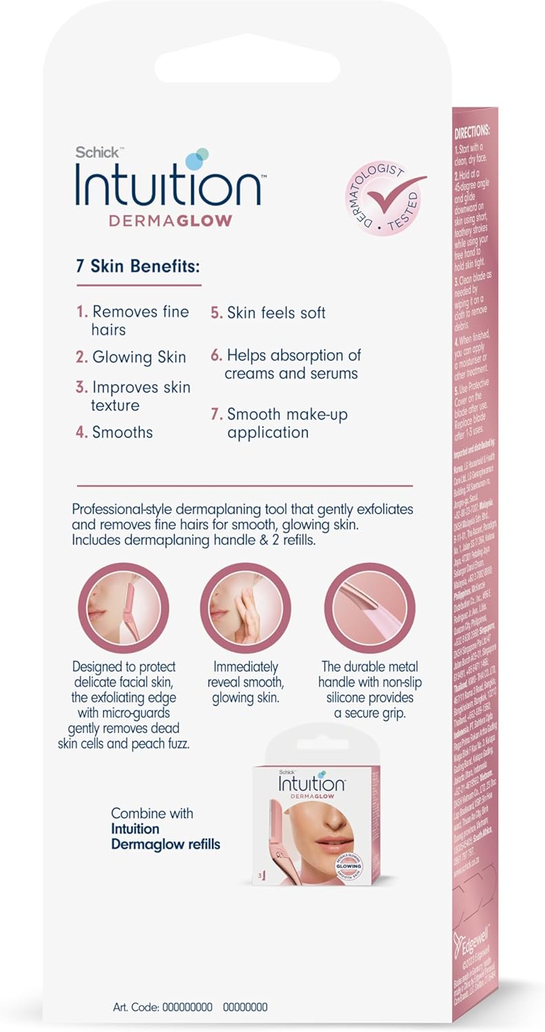 Intuition Derma Glow Facial Razor - Professional Dermaplaning Tool for Smooth and Radiant Skin with 1 Razor & 2 Refills - Image 2