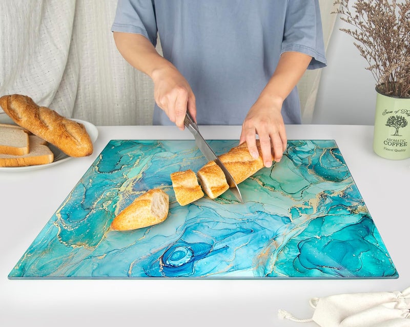 Kitchenville لوح تقطيع زجاجي من كيتشينفيل 40×30 سم: شفاف، متين، صحي لحماية سطح العمل - مقاوم للخدش، مقاوم للحرارة، سهل التنظيف - Image 3