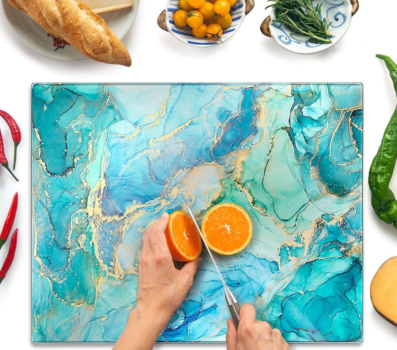Kitchenville لوح تقطيع زجاجي من كيتشينفيل 40×30 سم: شفاف، متين، صحي لحماية سطح العمل - مقاوم للخدش، مقاوم للحرارة، سهل التنظيف - Image 1