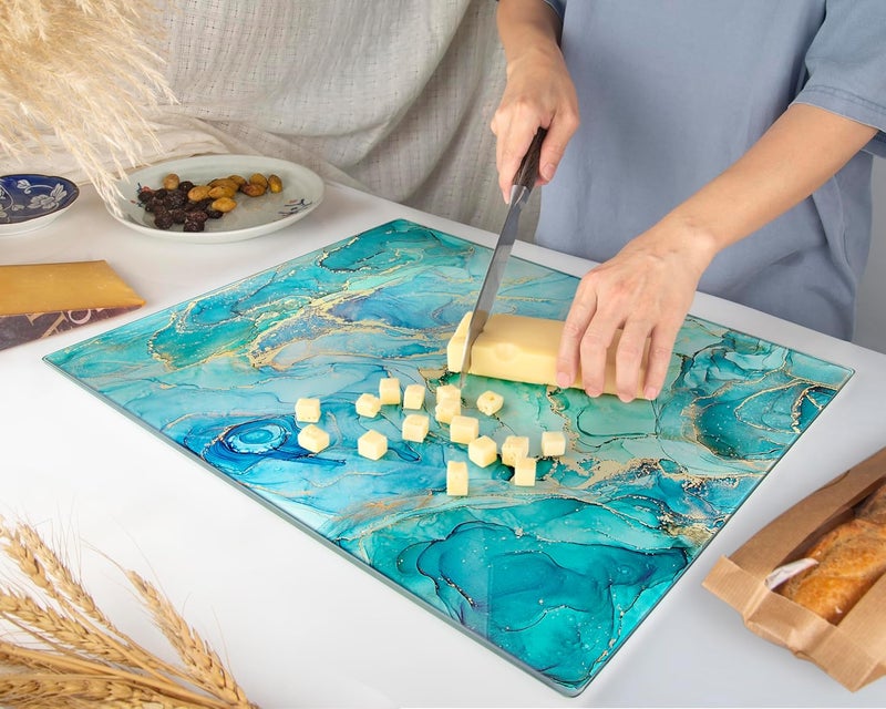 Kitchenville لوح تقطيع زجاجي من كيتشينفيل 40×30 سم: شفاف، متين، صحي لحماية سطح العمل - مقاوم للخدش، مقاوم للحرارة، سهل التنظيف - Image 5