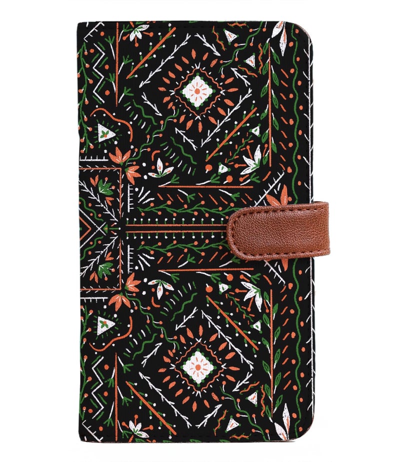 Kalankit Passport Wallet for Women | Vegan Leather Bi-Fold Long Wallet & Travel Purse | Valentine Gift for Her, Valentine Gifts for Women | Black Mandala - Image 1