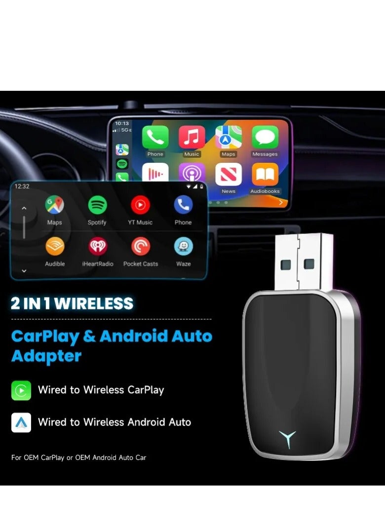 ديقيساند صندوق Carplay AI اللاسلكي الجديد 2 في 1 لعام 2025، التوصيل والتشغيل التلقائي، قابل للتطبيق لتحويل Carplay السلكي الأصلي للسيارة إلى لاسلكي - Image 2