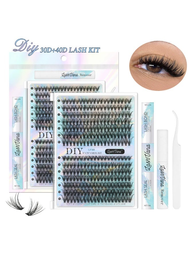 lashvana 280 قطعة رموش صناعية، مجموعة تمديد رموش افعلها بنفسك، مجموعات رموش فردية مع لاصق رموش، مزيل رموش ومطبق، مجموعة تمديد رموش، سهلة التطبيق في المنزل (مجموعة 30D+40D) - Image 2