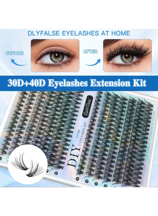 lashvana 280 قطعة رموش صناعية، مجموعة تمديد رموش افعلها بنفسك، مجموعات رموش فردية مع لاصق رموش، مزيل رموش ومطبق، مجموعة تمديد رموش، سهلة التطبيق في المنزل (مجموعة 30D+40D) - Image 3