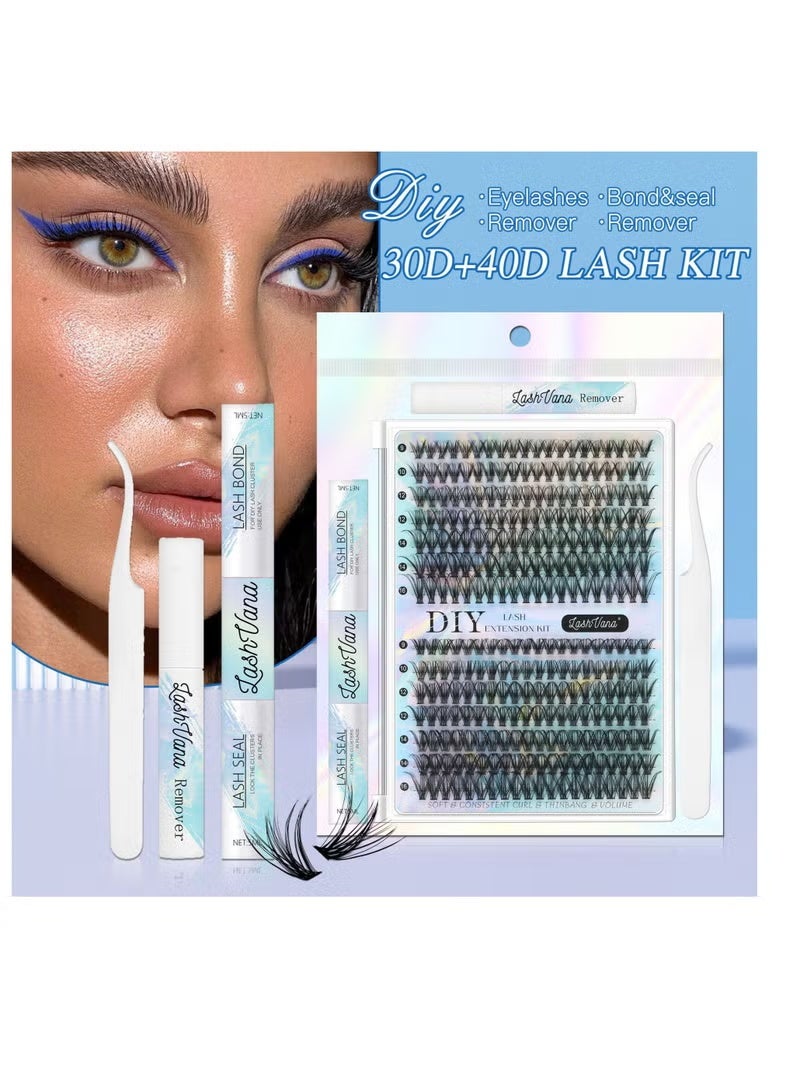 lashvana 280 قطعة رموش صناعية، مجموعة تمديد رموش افعلها بنفسك، مجموعات رموش فردية مع لاصق رموش، مزيل رموش ومطبق، مجموعة تمديد رموش، سهلة التطبيق في المنزل (مجموعة 30D+40D) - Image 5