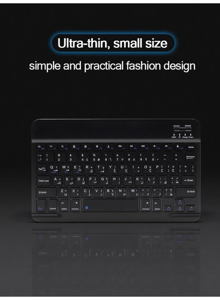 Black Wireless Bluetooth Keyboard Arabic language Mechanical Rechargeable for PC Tablet Phone Slim Long Battery Life - Image 3