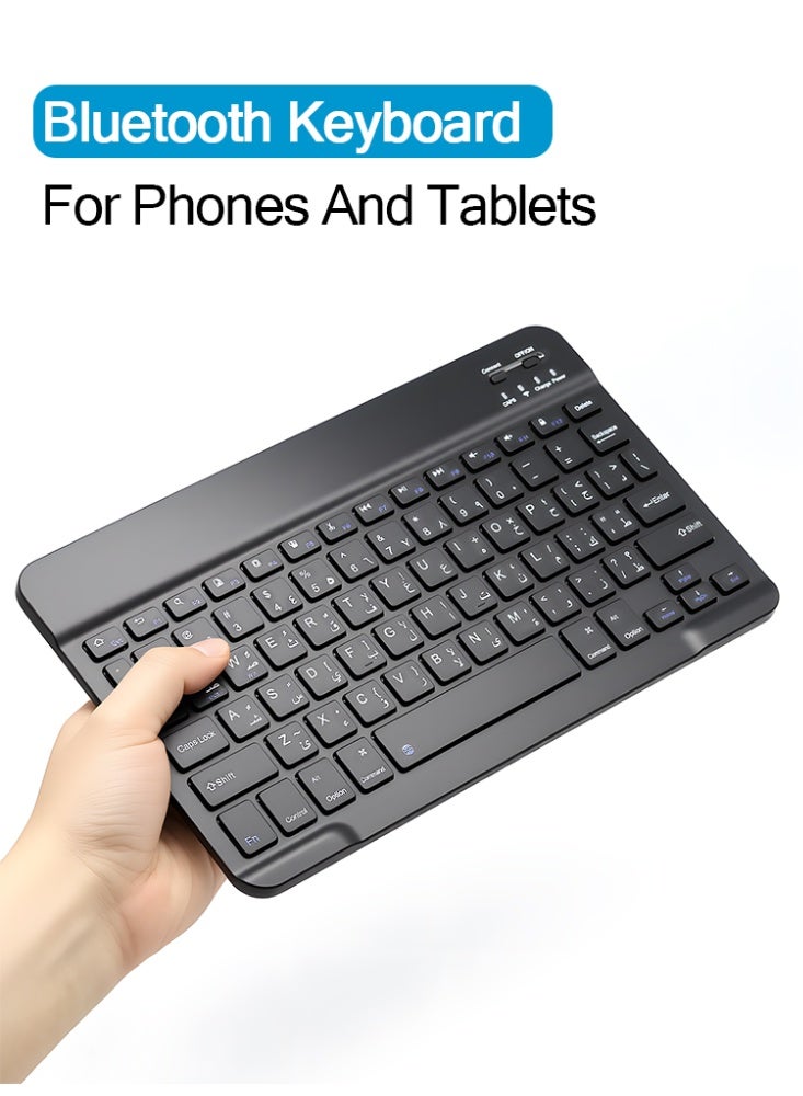 Black Wireless Bluetooth Keyboard Arabic language Mechanical Rechargeable for PC Tablet Phone Slim Long Battery Life - Image 1