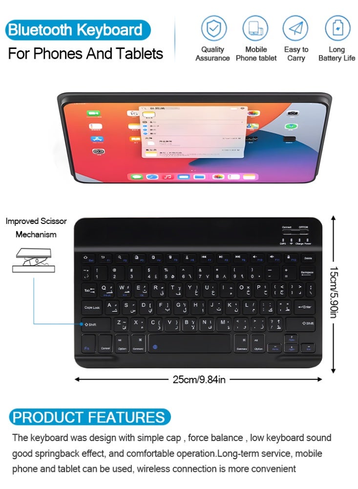 Black Wireless Bluetooth Keyboard Arabic language Mechanical Rechargeable for PC Tablet Phone Slim Long Battery Life - Image 5