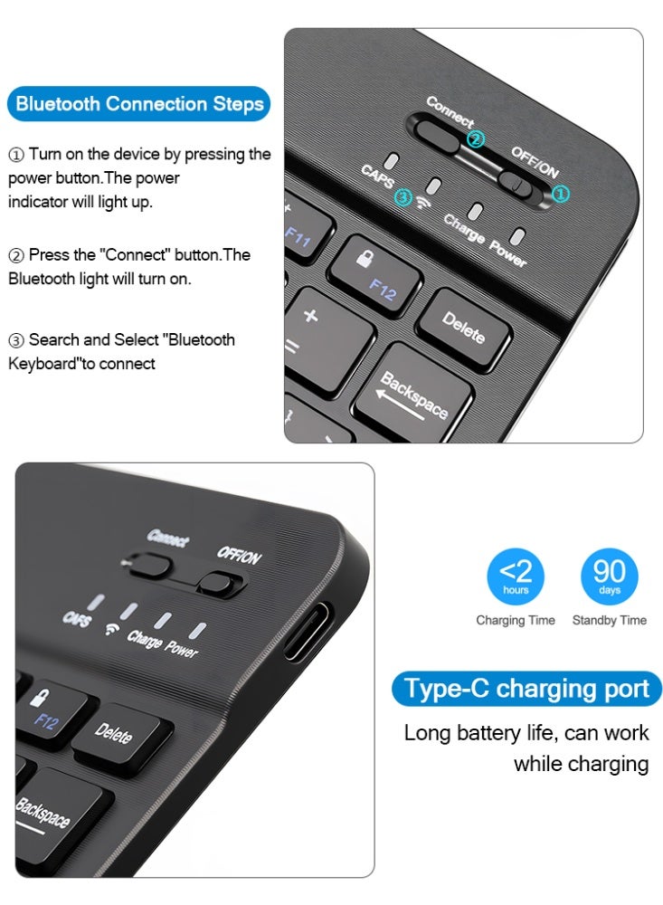 Black Wireless Bluetooth Keyboard Arabic language Mechanical Rechargeable for PC Tablet Phone Slim Long Battery Life - Image 4