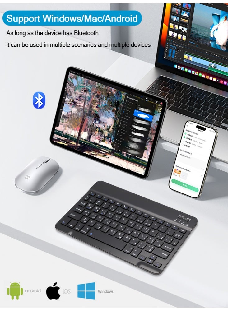 Black Wireless Bluetooth Keyboard Arabic language Mechanical Rechargeable for PC Tablet Phone Slim Long Battery Life - Image 2