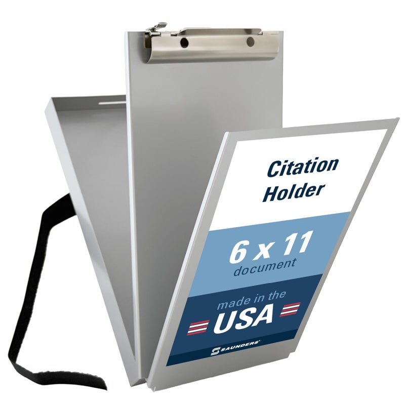 Saunders Dual Layer Police Storage Clipboard, Silver Metal Clipboard with Storage, Ticket Size Paper Organizer with Steel Clip and Locking Latch, Police Equipment Form Holder for EMS - Made in USA - Image 1