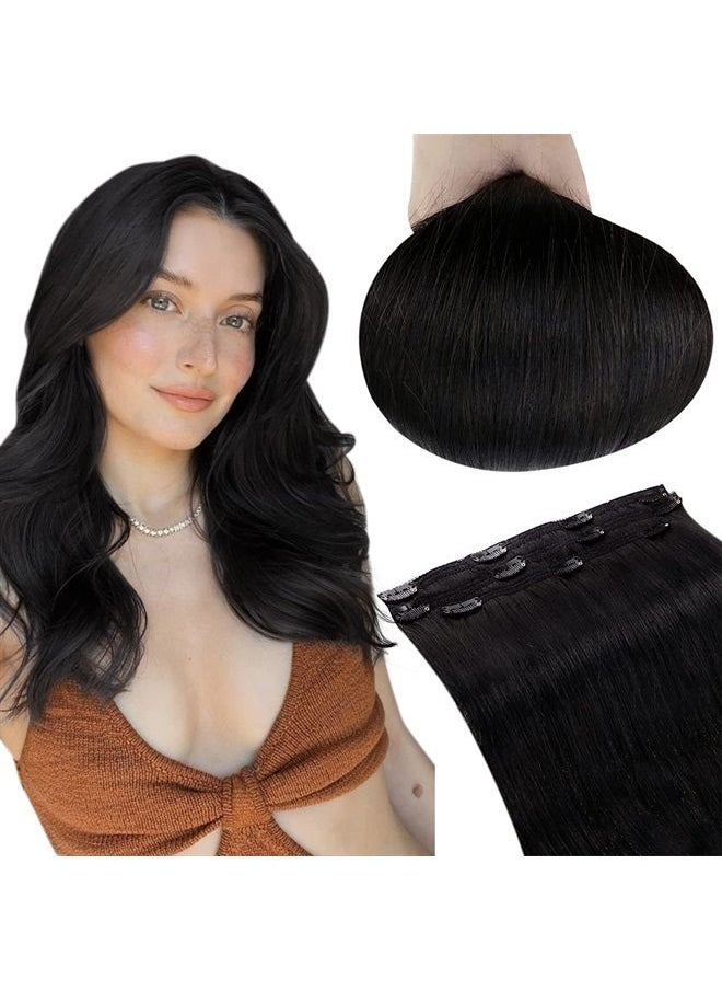 RUNATURE Black Clip in Hair Extensions #1B Off Black Clip in Extensions Remy Hair for Women Silky Straight Black Clip in Human Hair Extensions Full Ends 16 Inch 50g  - Image 1