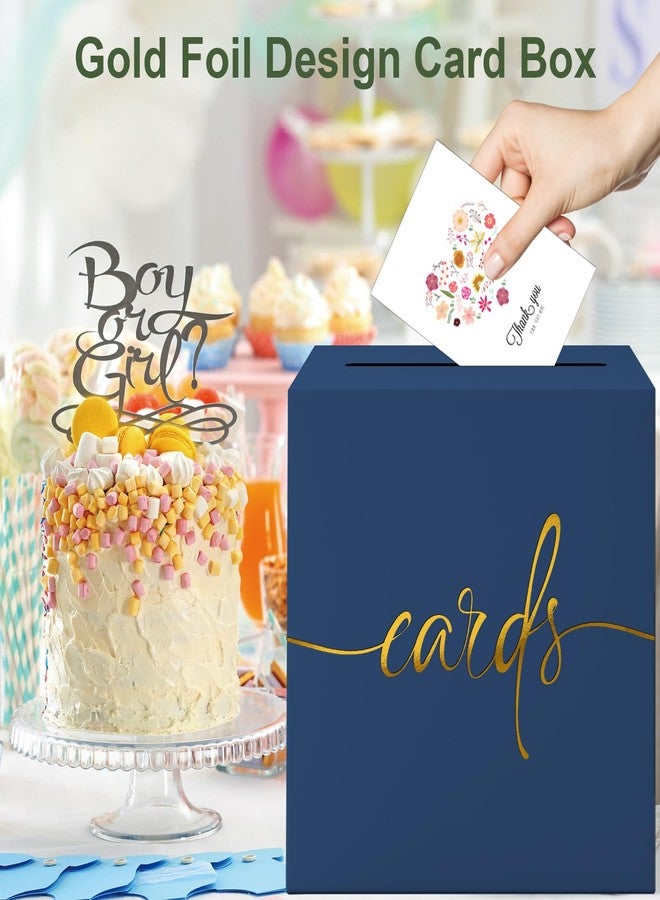 CINSOEN Navy Blue Card Box with Gold Foil Design, Paperboard Card Box for Birthday Wedding Party Graduation Retirement Anniversary Valentine's Day & Baby Showers, Raffle or Money Box - Image 4