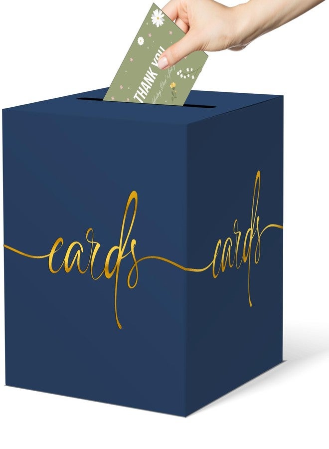 CINSOEN Navy Blue Card Box with Gold Foil Design, Paperboard Card Box for Birthday Wedding Party Graduation Retirement Anniversary Valentine's Day & Baby Showers, Raffle or Money Box - Image 1