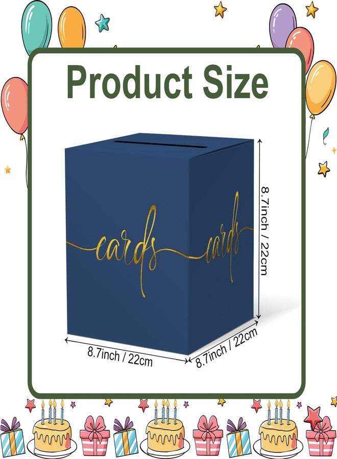 CINSOEN Navy Blue Card Box with Gold Foil Design, Paperboard Card Box for Birthday Wedding Party Graduation Retirement Anniversary Valentine's Day & Baby Showers, Raffle or Money Box - Image 3