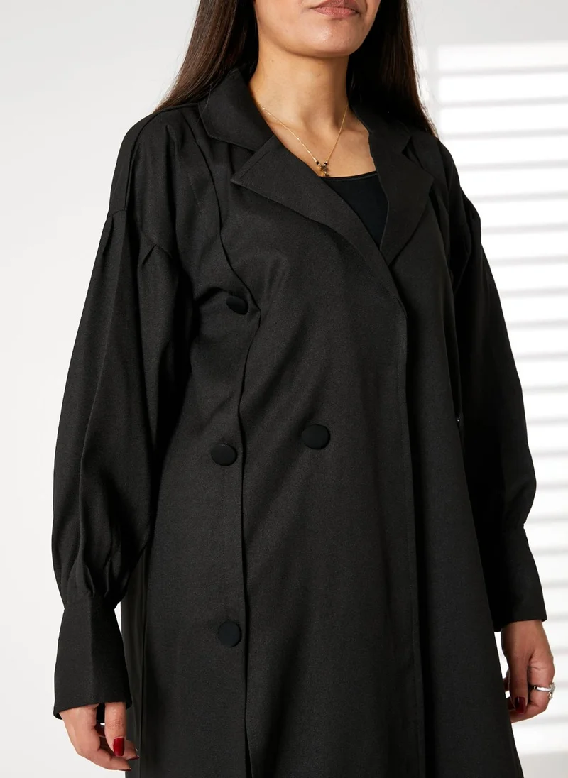 Moistreet  MOiSTREET Black Mid Length Barbie Crepe Trench Coat Set for Women | Best Price UAE