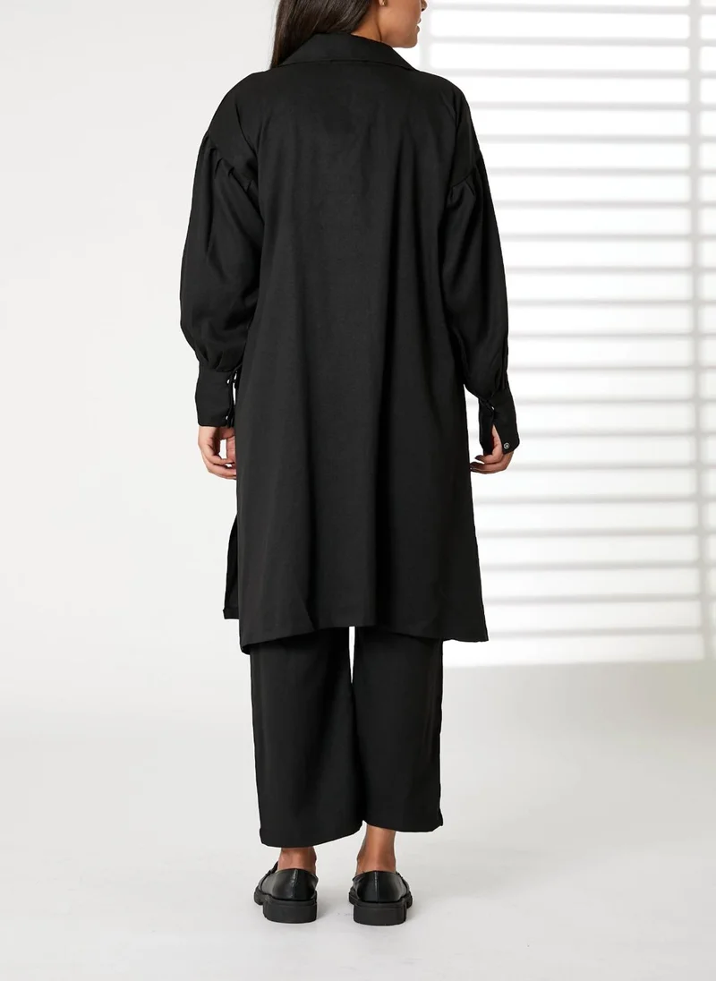 Moistreet  MOiSTREET Black Mid Length Barbie Crepe Trench Coat Set for Women | Best Price UAE